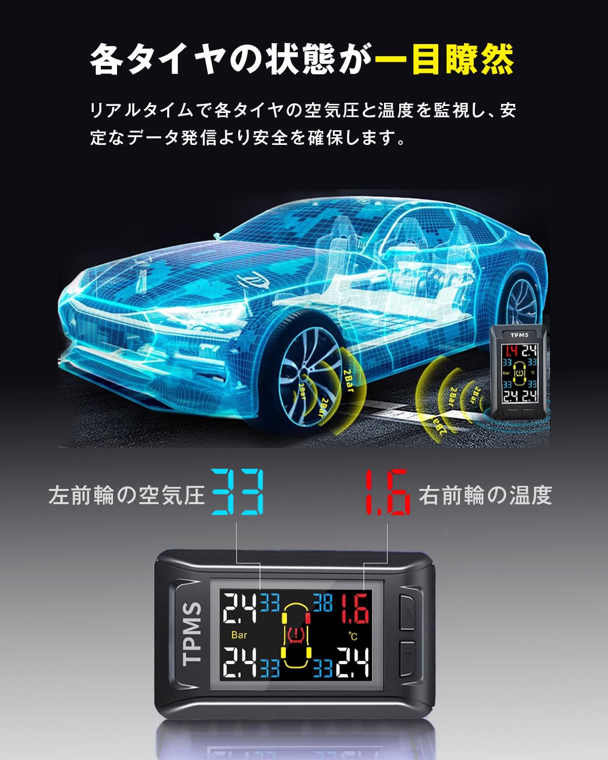 Amazon.co.jp: BGUCAR TPMS タイヤ空気圧監視システム, 超薄型, 貼り